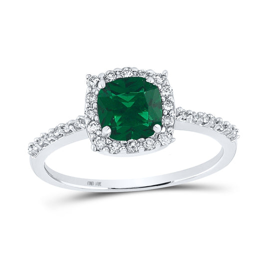 10K Yellow Or White Gold 1/5ctw Diamond 1 Ct Emerald Synthetic Gemstone Ring