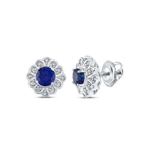 10K White Or Yellow Gold Womens Round Synthetic Blue Sapphire Cluster Earrings