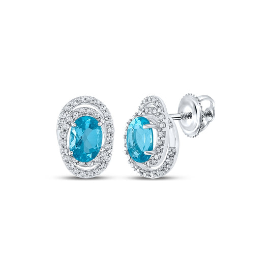 10K White Gold Womens Oval Synthetic Blue Topaz Fashion Earrings 2-1/3 Cttw