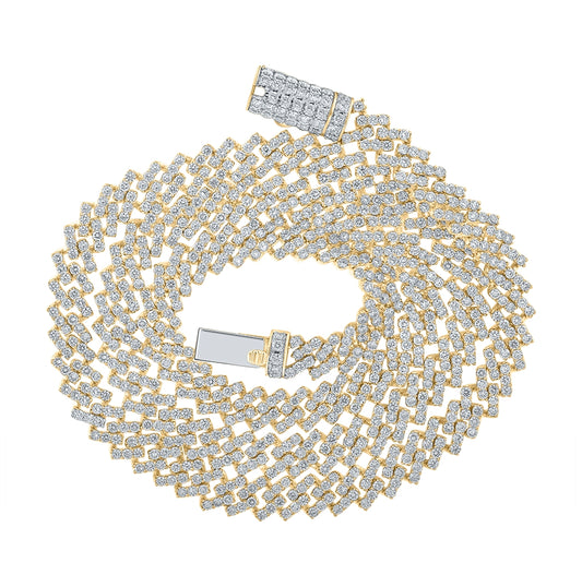 14K Yellow Gold Mens Round Diamond Cuban 24-inch Chain Necklace 22-1/3 Cttw, Length: 24.02 In, Width: 0.33 In