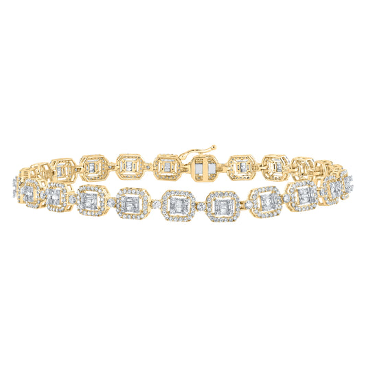 10K Yellow Or Rose Gold Mens Baguette Diamond Square Link Bracelet