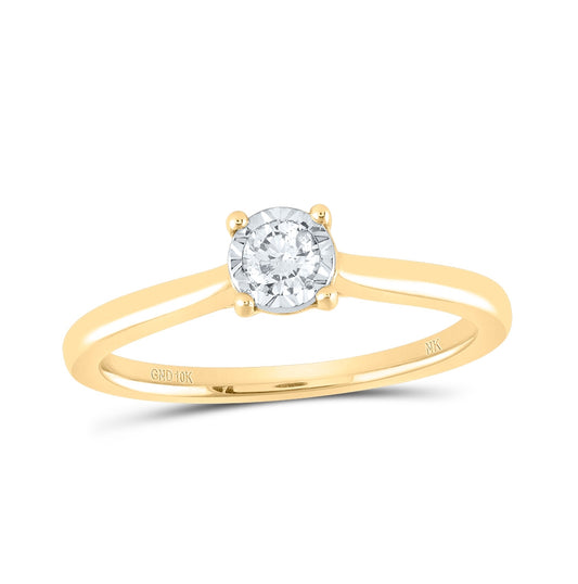 10K Yellow Or White Gold Womens Round Diamond Solitaire Ring 1/6 Cttw, Womens Size: 5-10