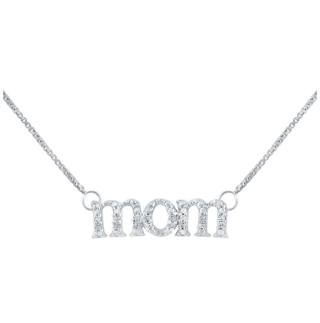 Sterling Silver Womens Round Diamond Mom Necklace 1/20 Cttw, Length: 17.5 In