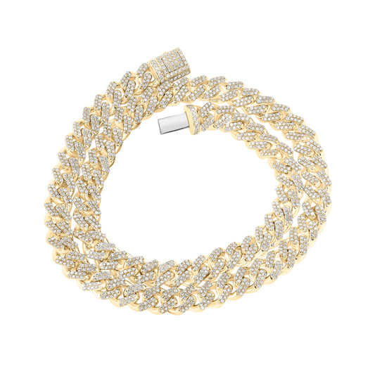 10K Yellow Gold Mens Round Diamond 20-inch Cuban Link Chain Necklace 11-3/8 Cttw, Length: 20 In