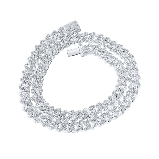 10K White Gold Mens Round Diamond Cuban 20-inch Link Chain Necklace 11-1/5 Cttw, Length: 20 In