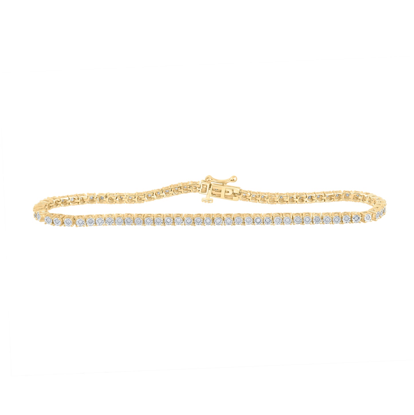 Yellow-tone Sterling Silver Womens Round Diamond 7-inch Fashion Bracelet 3/8 Cttw, Length: 7.01 In