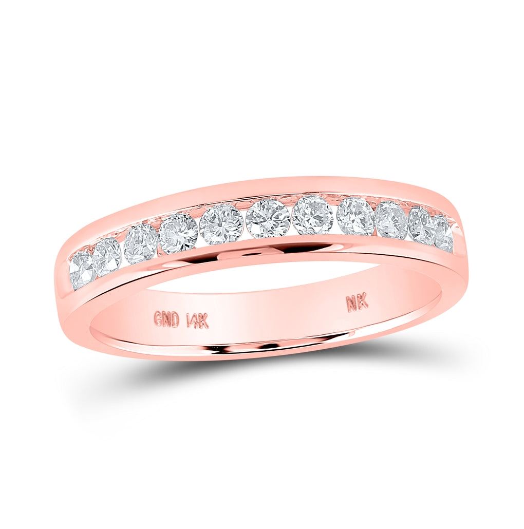 14K Yellow Or Rose Gold Womens Round Diamond Wedding Single Row Band 1/2 Cttw, Womens Size: 5-10