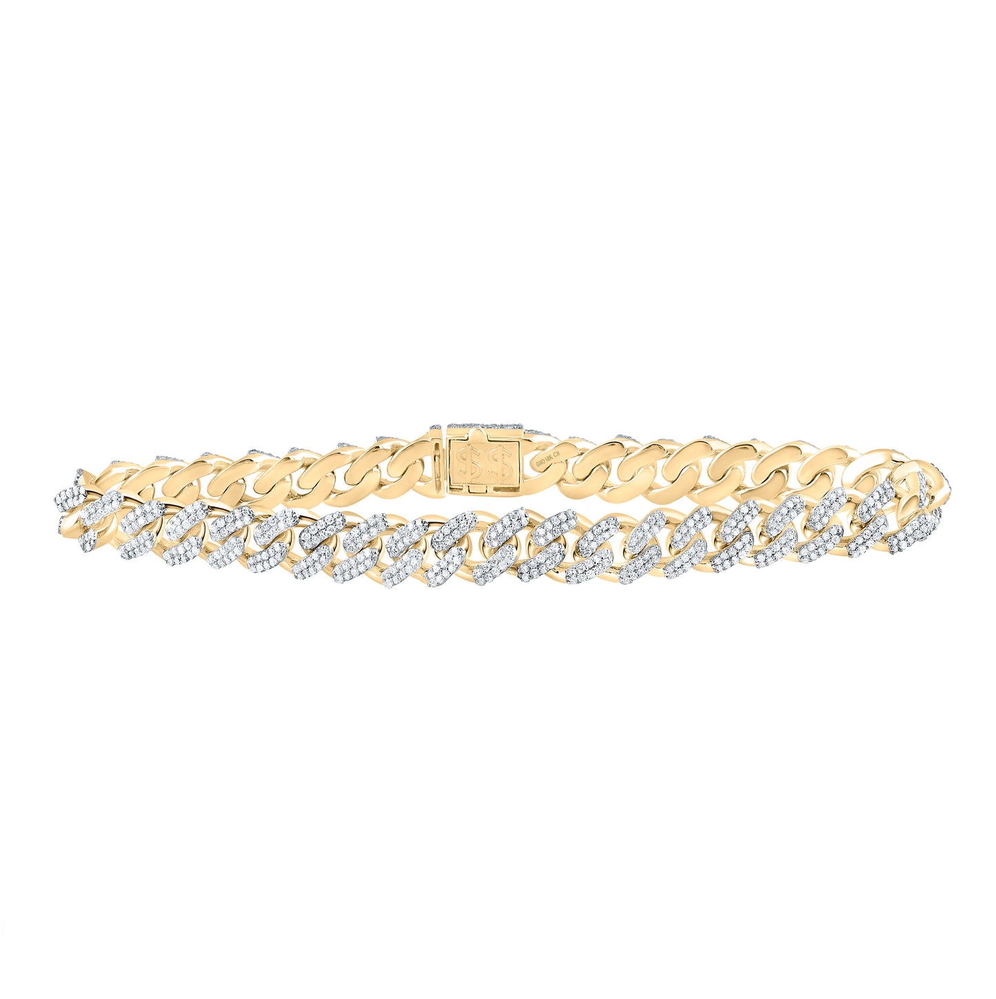 10K Yellow Or Two-Tone Gold Mens Round Diamond Cuban Link Bracelet 3-3/4 Cttw