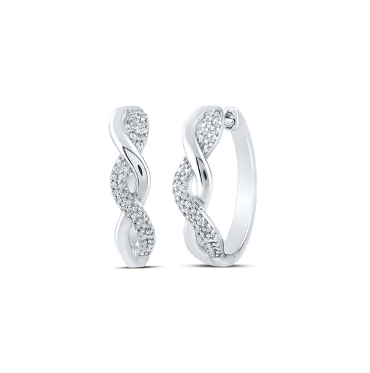 Sterling Silver Womens Round Diamond Twist Hoop Earrings 1/10ctw