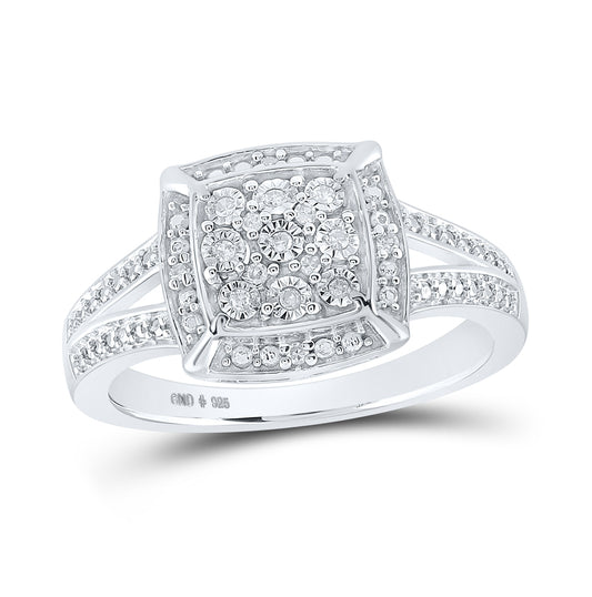 Sterling Silver Womens Round Diamond Square Ring 1/12ctw, Womens Size: 5-10