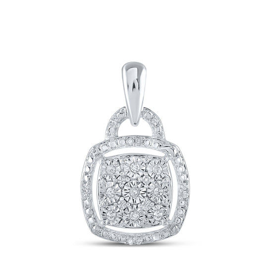 Sterling Silver Women's Round Diamond Square Pendant 1/12ctw