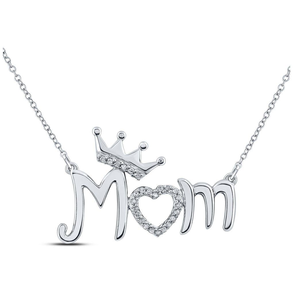 Sterling Silver Womens Round Diamond Mom Necklace 1/20ctw, Length: 17.5 In