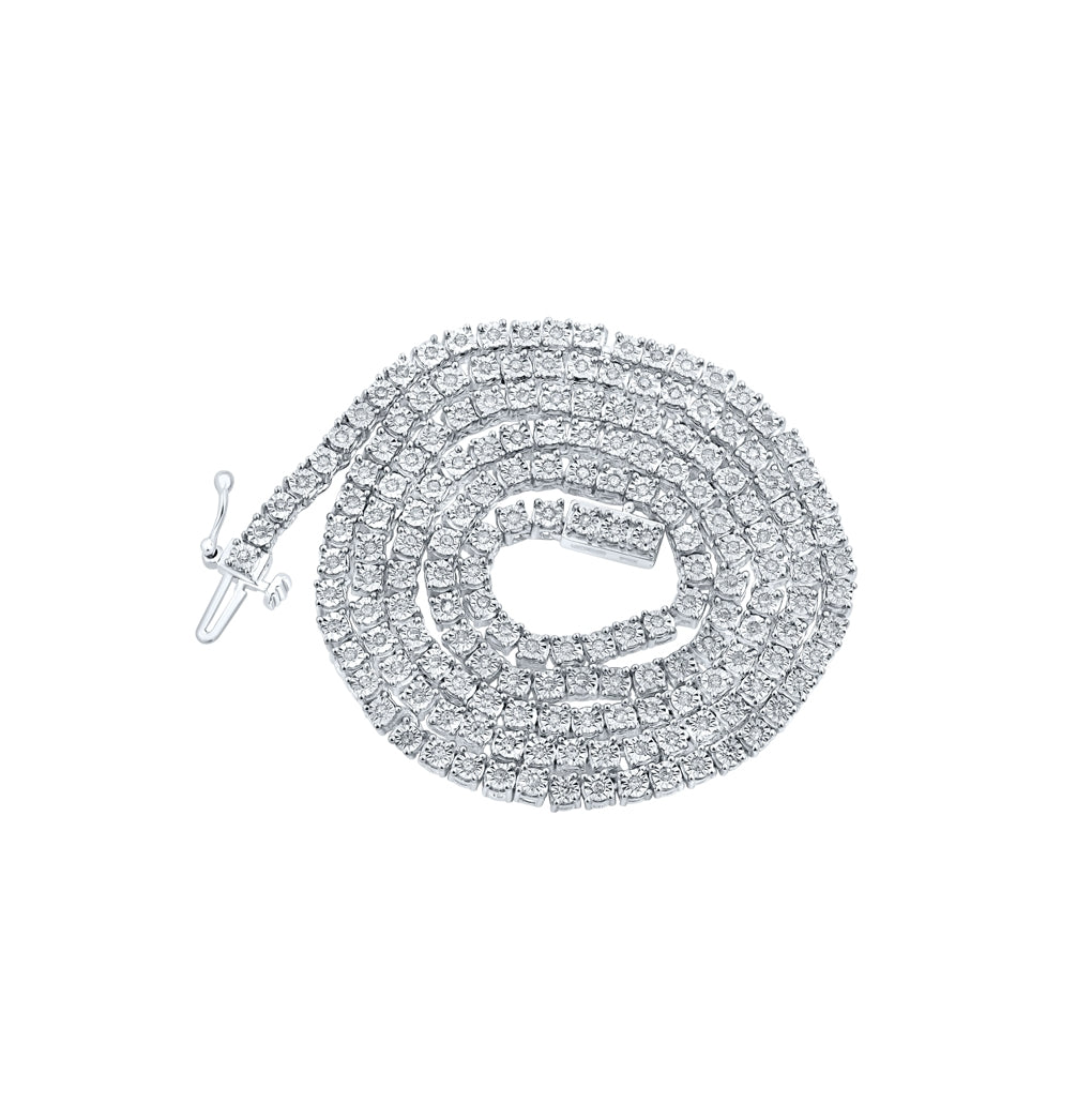 Sterling Silver Mens Round Diamond 20-inch Single Row Chain Necklace 1-1/4 Cttw, Length: 20 In