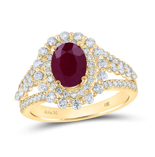 14K Yellow Or White Or Rose Gold Womens Oval Ruby Diamond Solitaire Ring, Womens Size: 5-10