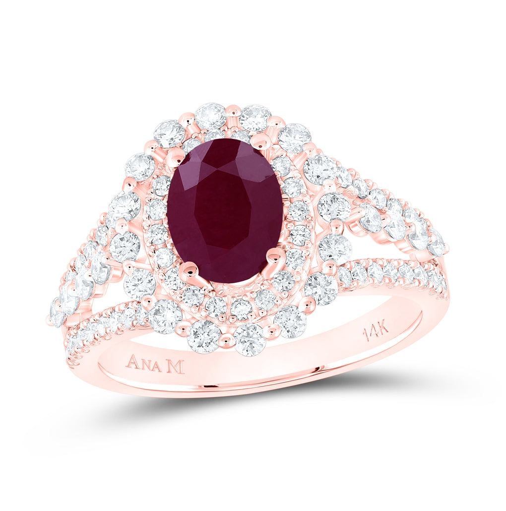 14K Yellow Or White Or Rose Gold Womens Oval Ruby Diamond Solitaire Ring, Womens Size: 5-10