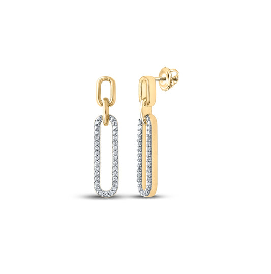 10K White Or Yellow Gold Womens Round Diamond Oblong Dangle Earrings