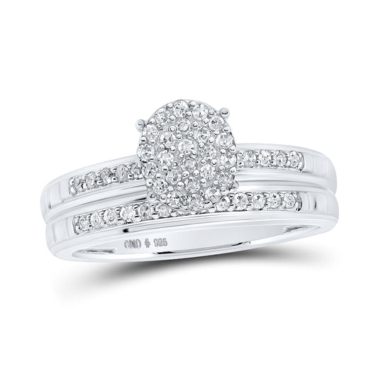 Sterling Silver His Hers Round Diamond Oval Matching Wedding Set 1/2 Cttw, Womens Size: 5-10, Mens Size: 7-13