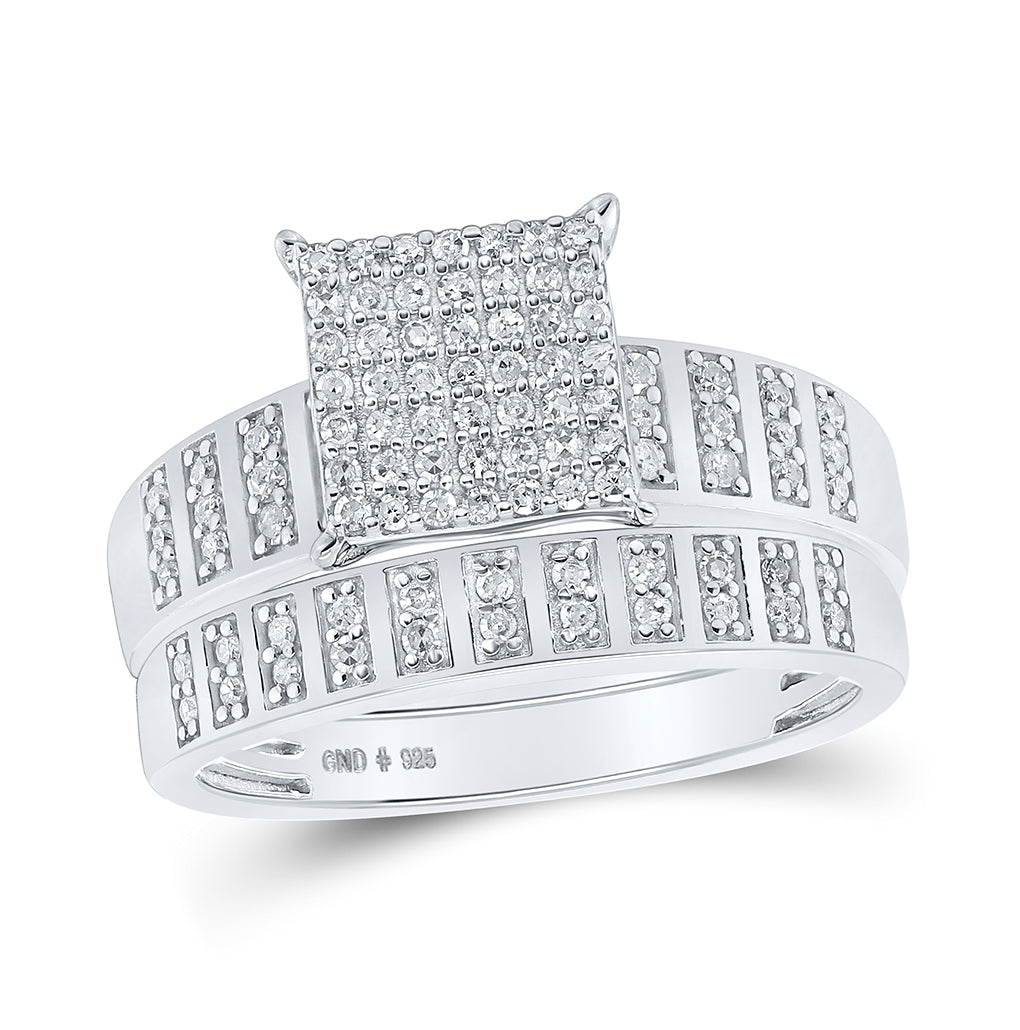 Sterling Silver His Hers Round Diamond Square Matching Wedding Set 5/8ctw, Womens Size: 5-10, Mens Size: 7-13