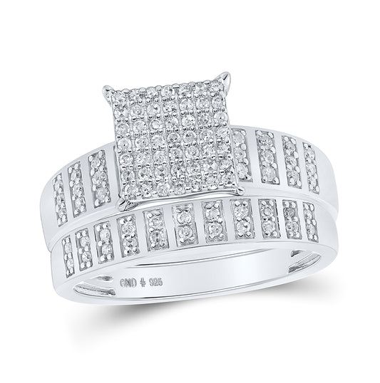 Sterling Silver His Hers Round Diamond Square Matching Wedding Set 5/8ctw, Womens Size: 5-10, Mens Size: 7-13