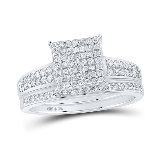 Sterling Silver His Hers Round Diamond Square Matching Wedding Set 7/8 Cttw, Womens Size: 5-10, Mens Size: 7-13