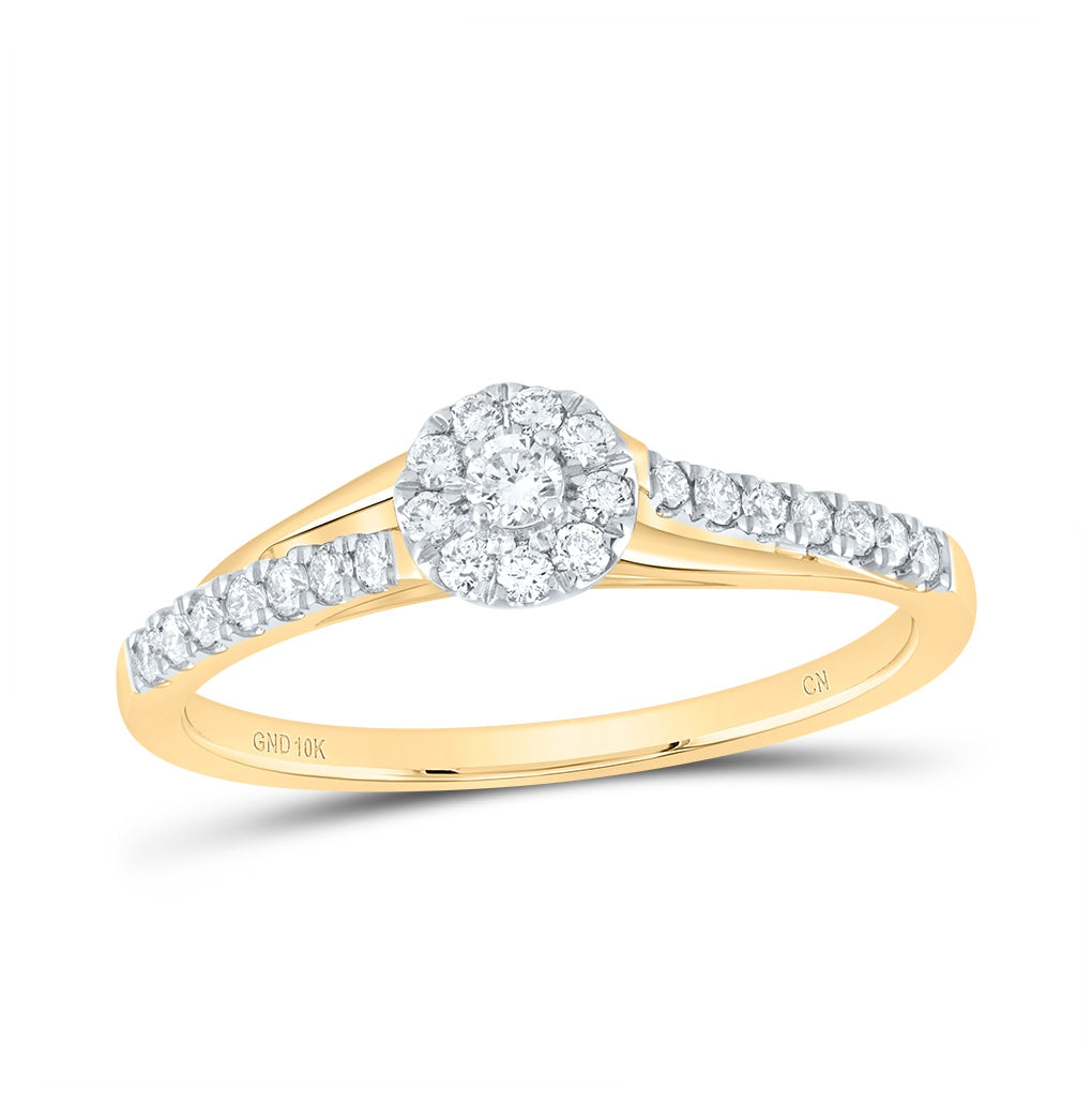 10K Yellow Or White Or Rose Gold Womens Round Diamond Halo Promise Ring , Womens Size: 5-10