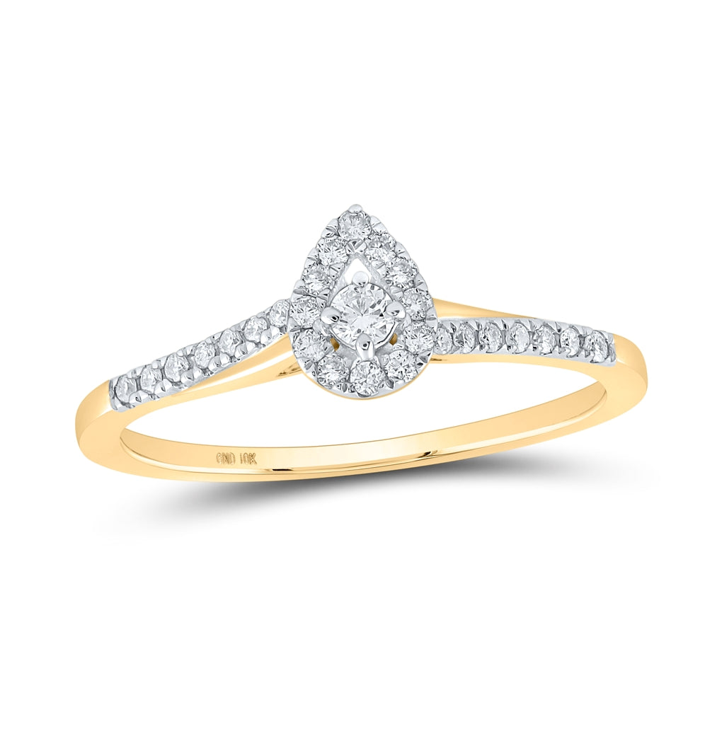 10K Yellow Or White Or Rose Gold Womens Round Diamond Teardrop Halo Promise Ring , Womens Size: 5-10