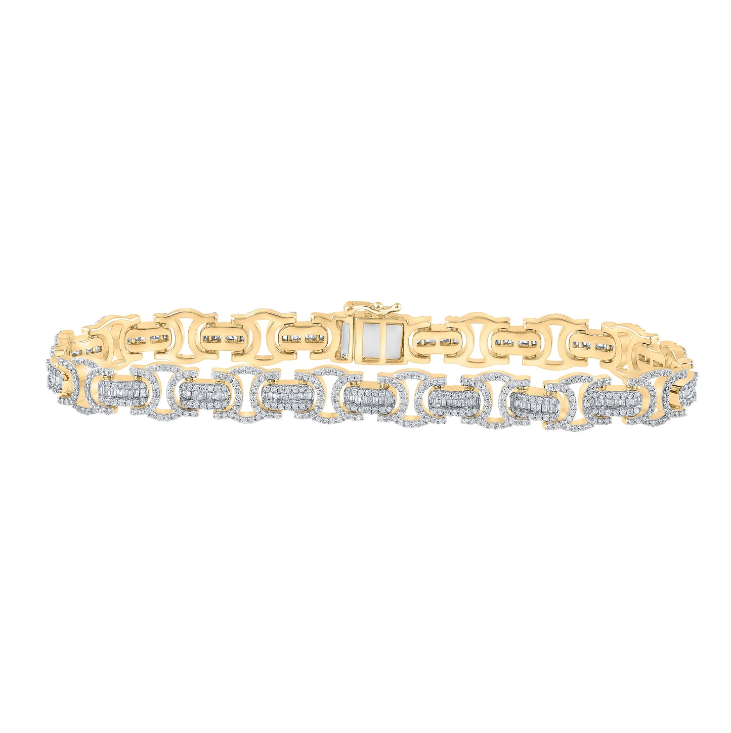 10K Yellow Or Rose Gold Mens Baguette Diamond Link Bracelet