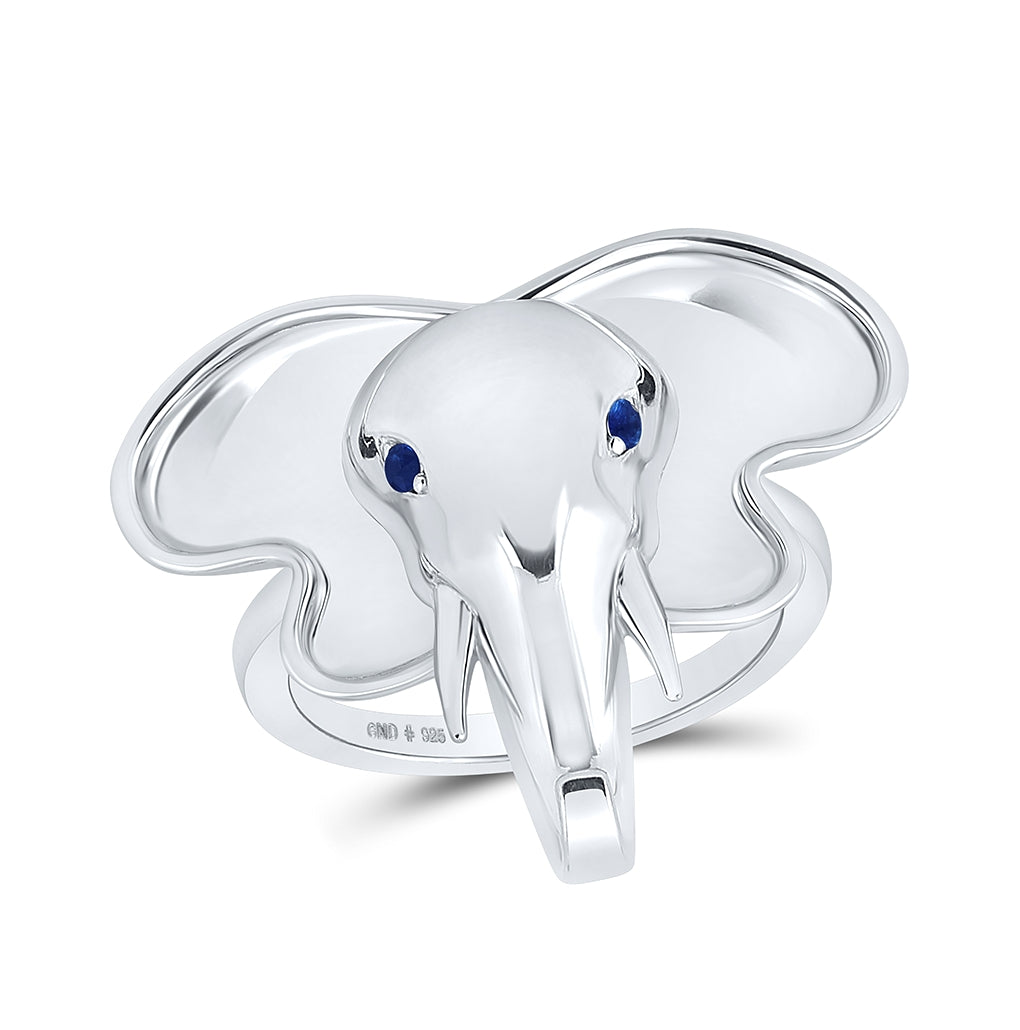 Sterling Silver Womens Round Blue Sapphire Elephant Animal Ring .03 Cttw, Womens Size: 5-10