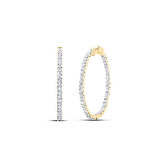 14K Yellow Gold Womens Round Diamond Hoop Earrings 3-7/8 Cttw