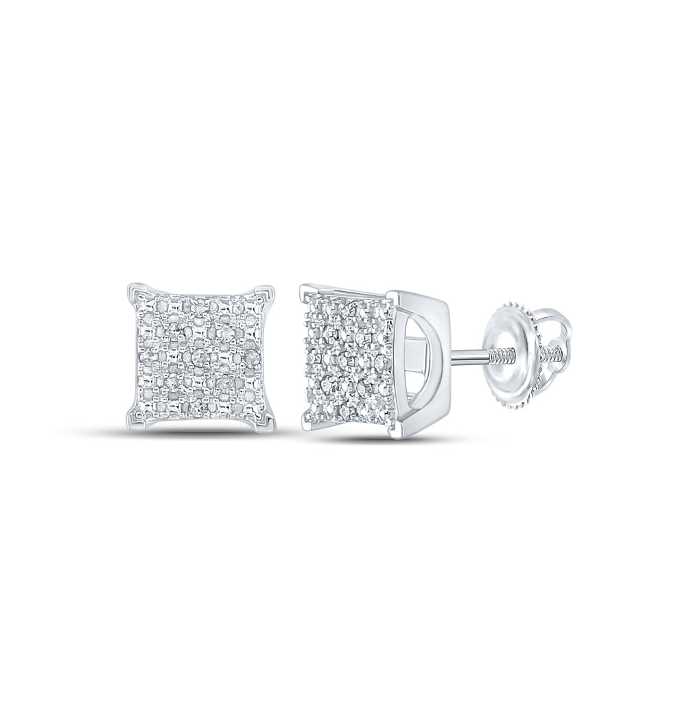 Sterling Silver Women's Round Diamond Square Earrings 1/20ctw