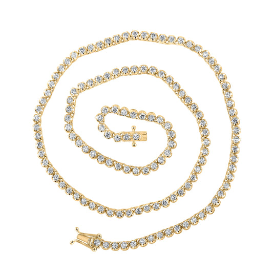 10K Yellow Or White Or Rose Gold Mens Round Diamond 16-inch Tennis Chain Necklace