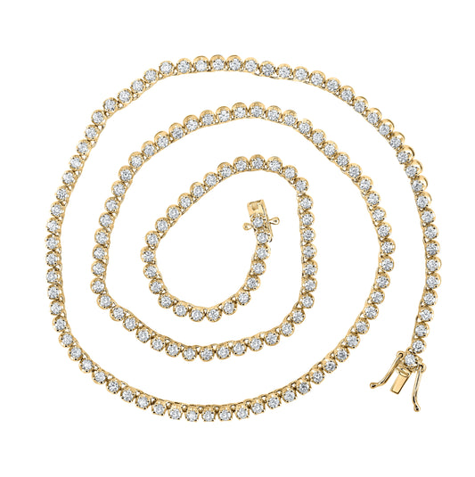 10K White Or Yellow Gold Mens Round Diamond Tennis Chain Necklace