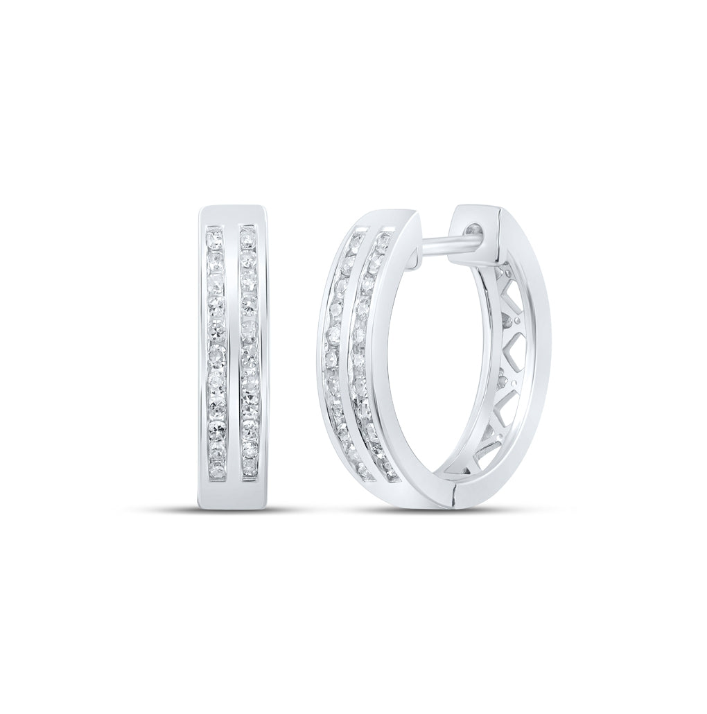 Sterling Silver Womens Round Diamond Hoop Earrings 1/3ctw, Length: 0.59 In