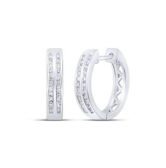 Sterling Silver Womens Round Diamond Hoop Earrings 1/3ctw, Length: 0.59 In