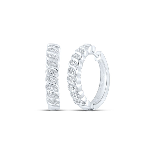 Sterling Silver Womens Round Diamond Hoop Earrings 1/6ctw, Length: 0.72 In