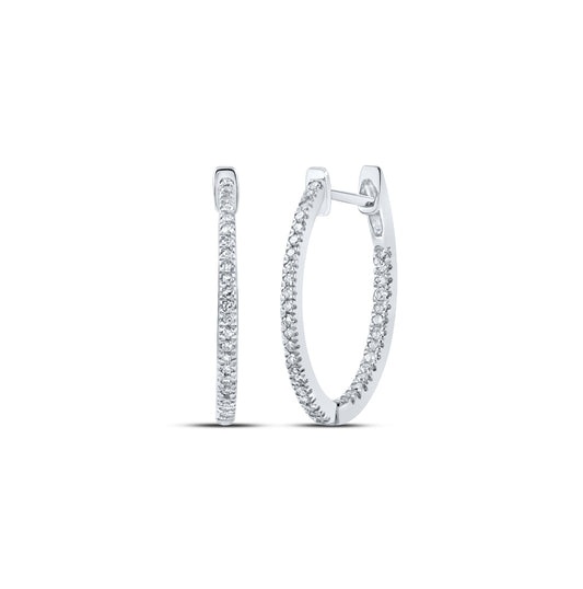 Sterling Silver Womens Round Diamond Inside Outside Hoop Earrings 1/4ctw, Length: 0.68 In