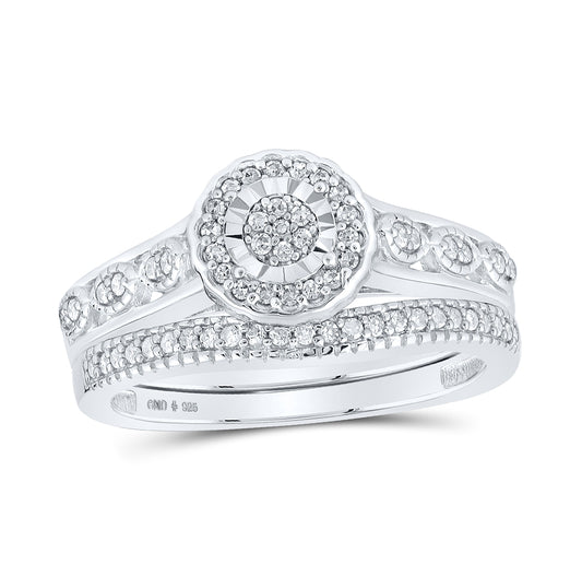 Sterling Silver Round Diamond Cluster Bridal Wedding Ring Band Set 1/4ctw, Womens Size: 5-10