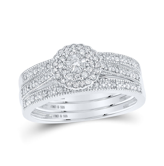 Sterling Silver Round Diamond 3-Pc Bridal Wedding Ring Band Set 1/4 Cttw, Womens Size: 5-10