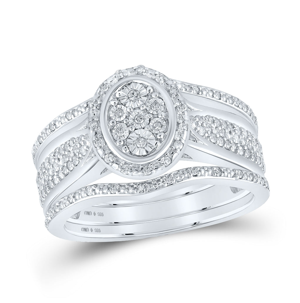 Sterling Silver Round Diamond Oval Bridal Wedding Ring Band Set 1/3 Cttw, Womens Size: 5-10