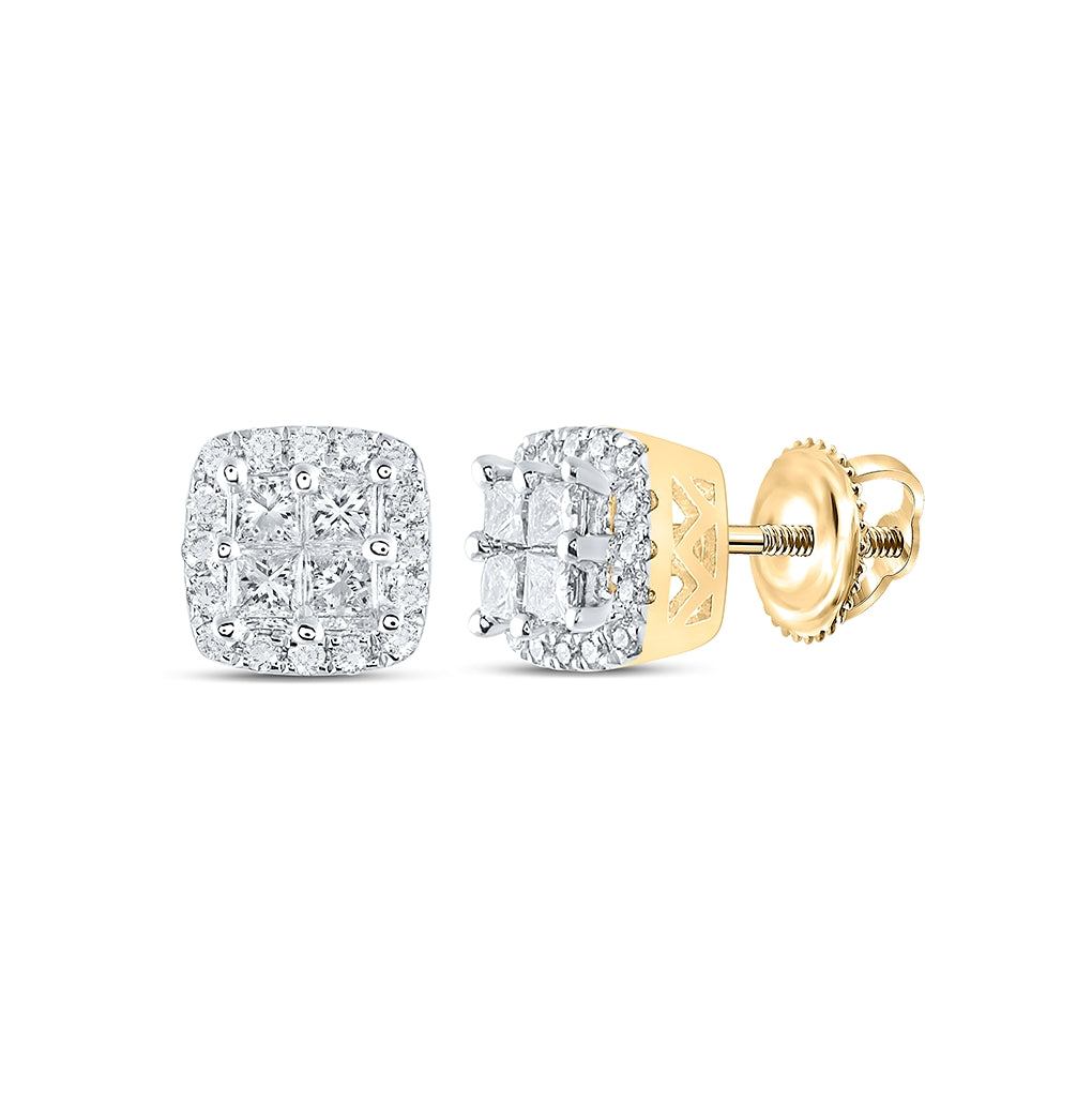 14K Yellow Or White Or Rose Gold Womens Princess Diamond Square Earrings