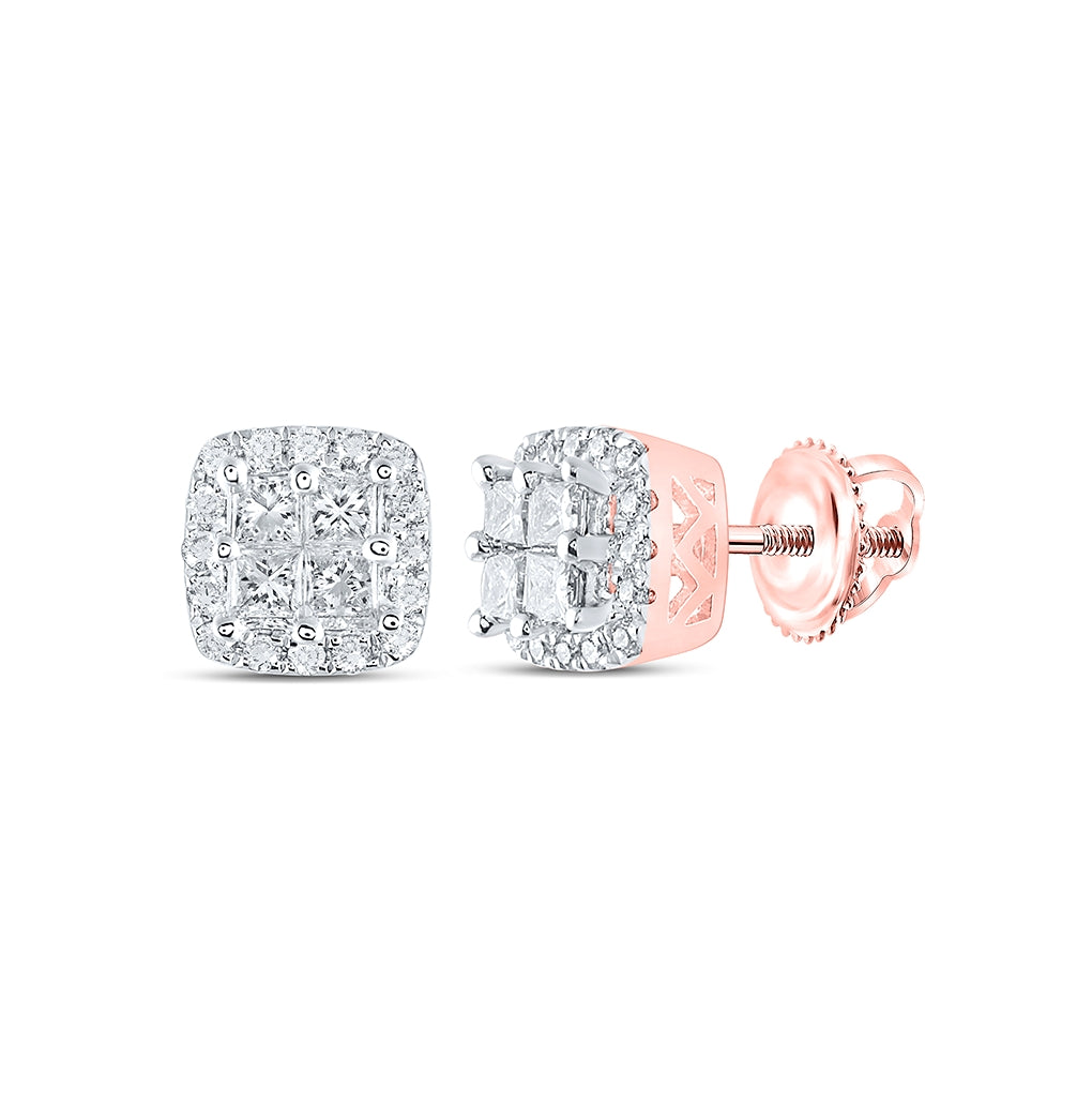 14K Yellow Or White Or Rose Gold Womens Princess Diamond Square Earrings