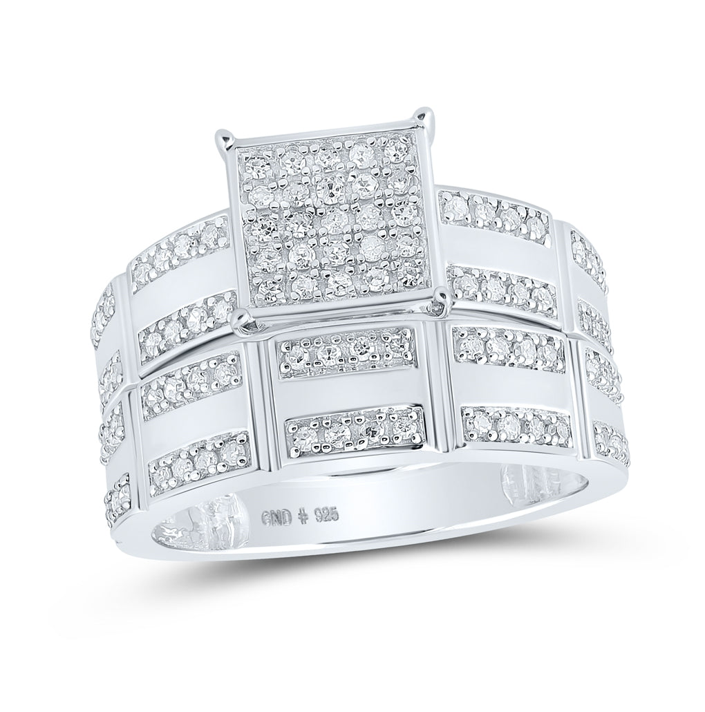 Sterling Silver His Hers Round Diamond Square Matching Wedding Set 1/2 Cttw, Womens Size: 5-10, Mens Size: 7-13