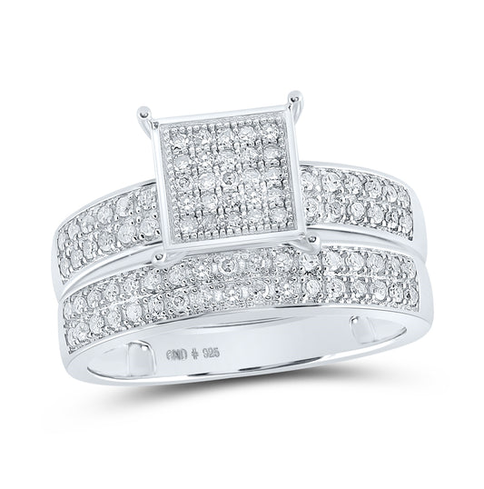 Sterling Silver His Hers Round Diamond Square Matching Wedding Set 7/8ctw, Women's Size: 5-10, Mens Size: 7-13