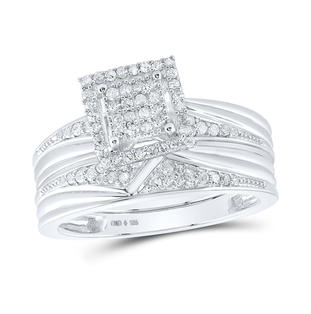 Sterling Silver His Hers Round Diamond Square Matching Wedding Set 1/2ctw, Womens Size: 5-10, Mens Size: 7-13