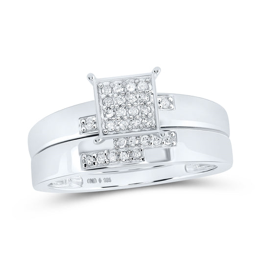 Sterling Silver His Hers Round Diamond Square Matching Wedding Set 1/4ctw, Womens Size: 5-10, Mens Size: 7-13