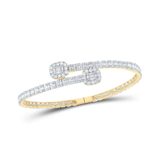 10K White Or 14K Rose Or Yellow Gold Mens Baguette Diamond Cuff Bangle Bracelet