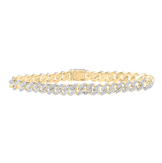 14K Yellow Gold Mens Round Diamond Cuban Link Bracelet 3-3/4 Cttw, Width: 0.31 In