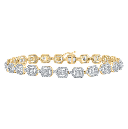 14K Yellow Gold Mens Baguette Diamond Geometric Link Bracelet 4 Cttw, Length: 8.5 In, Width: 0.29 In