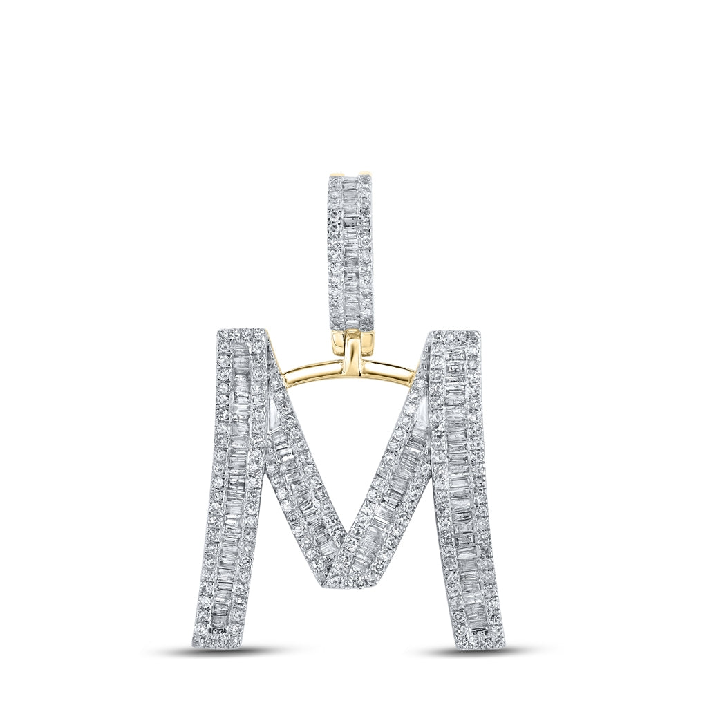 14K Yellow Gold Mens Baguette Diamond Initial Letter Charm Pendant