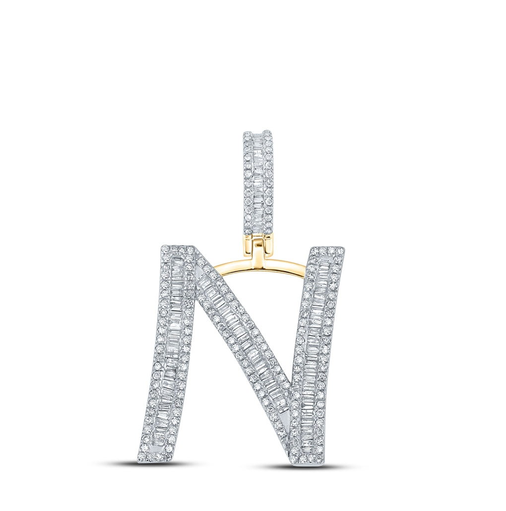 14kt Yellow Gold 7/8ctw Diamond Cn Initial "n" Mens Charm